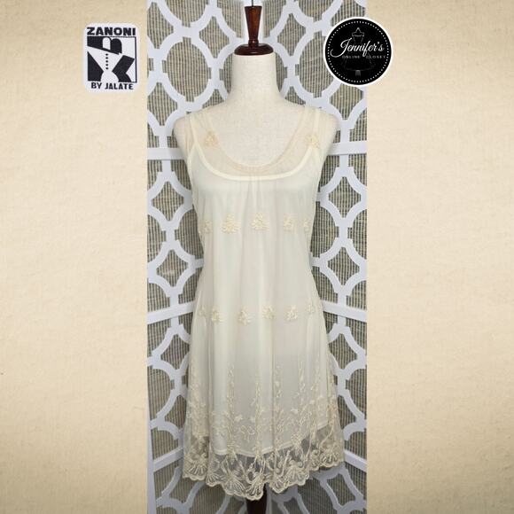 Zanoni by Jalate NWT Cream Scoop Neck Sleeveless Embroidered Dress Size Large - Picture 1 of 12